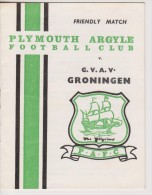 Official Football Programme PLYMOUTH ARGYLE - GVAV GRONINGEN Friendly Match 1967 - Habillement, Souvenirs & Autres