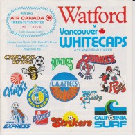 Official Football Programme WATFORD - VANCOUVER WHITECAPS International Friendly Match 1981 RARE - Bekleidung, Souvenirs Und Sonstige