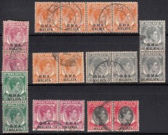 Pair And Strips. Used BMA, Malaya British Military Administration, 1945 Used King George VI, Pairs - Malaya (British Military Administration)