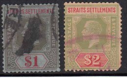 $1.00 And $2.00 Used KG V 1921, Wmk Script CA Straits Settlements, Malaya (Cond.,as Scan) - Straits Settlements