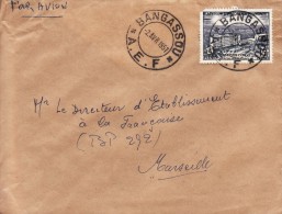 BANGASSOU TRANSIT BANGUI OUBANGUI AFRIQUE COLONIE FRANCAISE LETTRE AVION FRANCE TIMBRE HOPITAL BRAZZAVILLE MARCOPHILIE - Cartas & Documentos