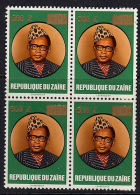 C0274 ZAIRE 1990, 500Z Surcharge On Mobutu, Block Of 4  MNH - Nuevos