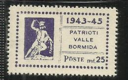 CLN VALLE BORMIDA 1945 TESEO CENT. 25 MNH - Centraal Comité Van Het Nationaal Verzet (CLN)