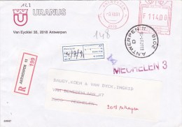 Aangetekend Brief Verzonden Van ANTWERPEN Naar MECHELEN Met Strookje RETOUR +stempel MECHELEN 3 - 1980-1999