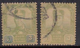 Johore Used  3c X 2 Diff. Shades / Colour,  Malaya, Malaysia - Johore