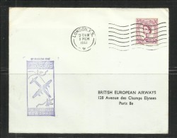 GREAT BRITAIN GRAN BRETAGNA 1 MAR 1961 BRITISH EUROPEAN AIRWAYS BEA FIRST FLIGHT LONDON PARIS COVER - Lettres & Documents