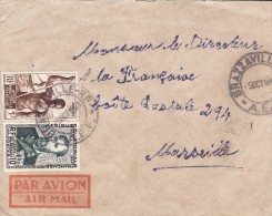 BRAZZAVILLE CONGO FRANCAIS AFRIQUE COLONIE FRANCAISE LETTRE AVION VIA FRANCE PIROGUIER SAVORGNAN BRAZZA MARCOPHILIE - Cartas & Documentos