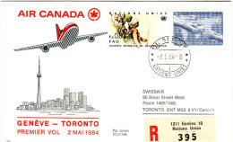 Genève ONU UNO Toronto 1984 Via Air Canada - Inaugural Flight - 1er Vol Erstflug - Suisse - - Erst- U. Sonderflugbriefe