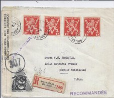 N°680(4)Bruxelles1-1945 S/lettre V.Detroit(USA).censure Belge+n°307.Dos Detroit 18 JUL 45.TB - WW II (Covers & Documents)
