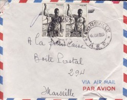 BRAZZAVILLE CONGO FRANCAIS AFRIQUE COLONIE FRANCAISE LETTRE AVION VIA FRANCE TIMBRE PAIRE PIROGUIER MARCOPHILIE - Covers & Documents