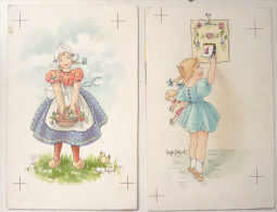 Lot 3X Essai ? Litho Illustrateur INGE SCHOTT Garcon Fille Fillette JOUET Poupée Sabots Folklore ? Calendrier Dos Vierge - Collections, Lots & Séries