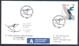 Norway 1994 Paralympic Games Airmail Priority Cover; Cross Country Skiing Stamp And Cancellation - Winter 1994: Lillehammer