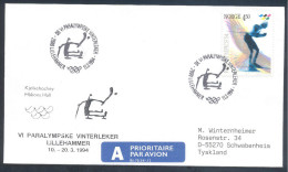 Norway 1994 Paralympic Games Airmail Priority Cover; Paralympic Ice Hockey Cancellation - Winter 1994: Lillehammer