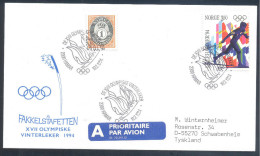 Norway 1994 Olympic Games Airmail Priority Cover; Torch Relay - Hammar 10.02.1994 - Hiver 1994: Lillehammer