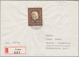 Liechtenstein 1943-XI-30 Vaduz Letzttag#149 R-Brief Nach Zürich - Covers & Documents