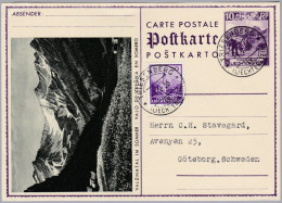 Liechtenstein 1936-V-1 Triesenberg Auf Bildganzsache 10Rp + 10Rp Zusatz Frankatur Nach Göteberg Schweden - Enteros Postales