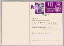 Liechtenstein 1938-X-8 Triesenberg Auf 10Rp Ganzsache Mit Zusatzfrankatur Nach Göteborg - Stamped Stationery