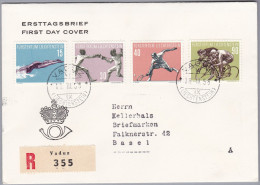 Liechtenstein 1958-III-18 Vaduz FDC R-Brief Nach Basel - Cartas & Documentos
