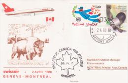 Genève ONU UNO Montréal Mirabel 1986 - Canada Par Swissair - Erstflug Inaugural Flight 1er Vol - Suisse Bison - Premiers Vols