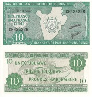 Burundi P33b, 10 Francs, Map Of Burundi, Arms - Burundi