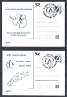 Czech 2 Post Cards  Imprint Nelson Island  - 10th Anniversary Of Antarctic Station Building , Penguins 1999 - Basi Scientifiche