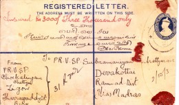 INDIA USED IN BURMA - 1936 REGISTERED POSTAL ENVELOPE BOOKED FROM ZIGON FOR INDIA, USE OF ADDITIONAL INDIAN STAMPS - Birmanie (...-1947)