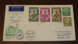 Saar Luftpost Zuleitung Leipzig Prag Lufthansa 31.7.1957  #cover2776 - Brieven En Documenten