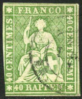 Switzerland #40 Used 40r  Green Imperf From 1858-62 - Gebraucht