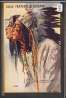 INDIAN - EAGLE FEATHER AND SQUAW  - CARTE EN RELIEF - PRÄGE KARTE - EMBOSSED CARD - TB - Non Classés