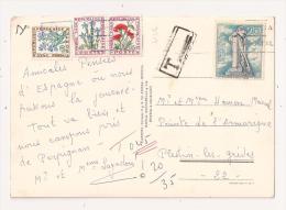 Carte D'ESPAGNE FIGUERAS TIMBRES TAXE 0.30 0.10 0.05 Pour PLESTIN LES GREVES - 1960-.... Lettres & Documents