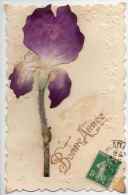 Fleur Iris - Tissu Collé Sur Carte Gaufrée Trèfles - Unclassified