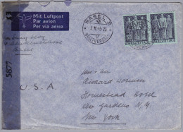 Schweiz 1945-II-5 Basel 2 Luftpost-Zensur-Brief Nach New-York - Storia Postale