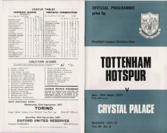 PROGRAMME MATCH TOTTENHAM HOTSPUR V CHRYSTAL PLALACE  1971 - Books