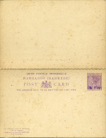 Enitier Postal Avec Réponse Payée Penny Half Penny Surchargé ONE PENNY Petites Tâches - Barbades (...-1966)