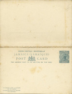 Entier Postal Avec Réponse Payée Penny Half Penny Vert Traces Brunes - Jamaïque (...-1961)