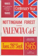 Official Football Programme NOTTINGHAM FOREST - VALENCIA Centenary Friendly Match 1965 - Bekleidung, Souvenirs Und Sonstige