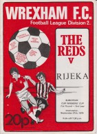 Official Football Programme WREXHAM - RIJEKA Yugoslavia European Cup Winners Cup 1978 - Abbigliamento, Souvenirs & Varie