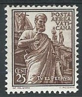 1938 VATICANO POSTA AEREA SOGGETTI VARI 25 CENT MH * - ED - Airmail