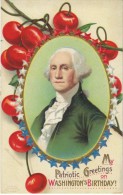 US President George Washington Cherry, Birthday, C1900s Vintage Embossed Postcard - Presidents