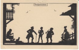 Silhouette Elsbeth Forck Artist Signed Switzerland Village Scene, Police(?), C1920s Vintage Postcard - Silhouettes