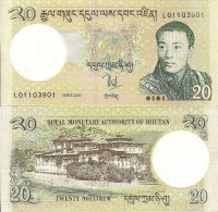 Bhutan P30, 20 Ngultrum, Palace / King Wangchuk, $4CV - Bhután