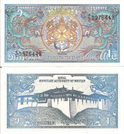 Bhutan P12, 1 Ngultrum, Simtokha Dzong Palace / Dragons! - Bhoutan