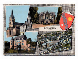 Ecommoy Carte Souvenir 4 Vue Dont Une Vue Aerienne Avec Les Chateau Et L'eglise - Ecommoy