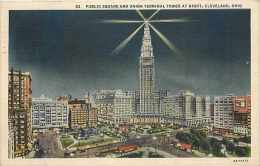 224021-Ohio, Cleveland, Union Terminal Tower & Public Square, Night Scene, Curteich No 4A-H1873 - Cleveland