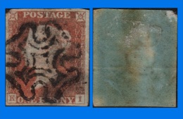 GB 1841-0083, QV 1d Red-Brown Imperf K-I Letters, MC Cancel - Used Stamps