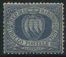 1877 San Marino, Stemma Cent.10 Ostremare, Nuovo (*) - Neufs