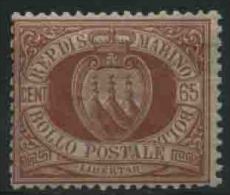 1894 San Marino, Stemma Cent.65 Bruno Rosso, Nuovo (*) - Neufs