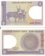 Bangladesh P6Bc, 1 Taka, Stag, Fawn, Doe, Tiger Watermark - Bangladesh