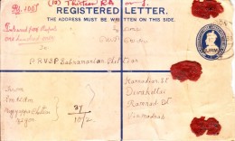 BURMA - 1938 INDIAN POSTAL STATIONERY REGISTERED LETTER OVERPRINTED BURMA - WITH ADDITIONAL STAMPS - Birma (...-1947)