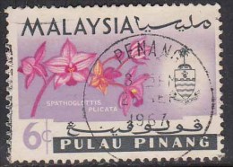 6c Penang Used  1965 Orchid,  Malaya, - Penang